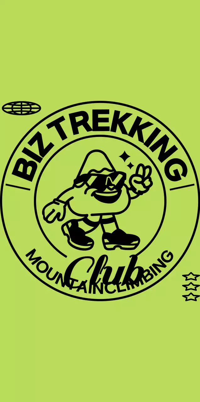 Simple, hip, mountain character logo style in lime green and black for promotional and promotional mountain clubs.
