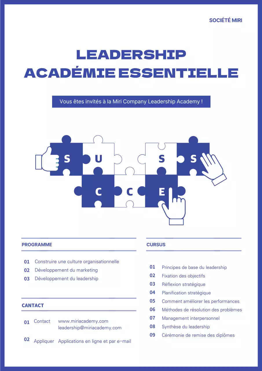 Modèle de flyer de l'Académie de leadership en bleu