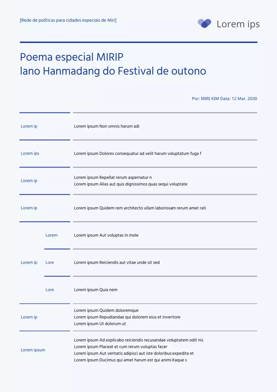Proposta de design de mesa de linhas simples azul-marinho para eventos