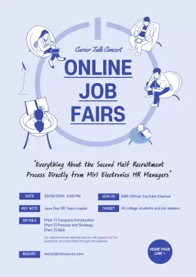 Simple corporate online recruitment seminar flyer in blue.
