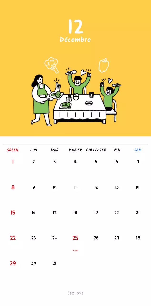 Calendrier du Nouvel An avec de jolies illustrations
