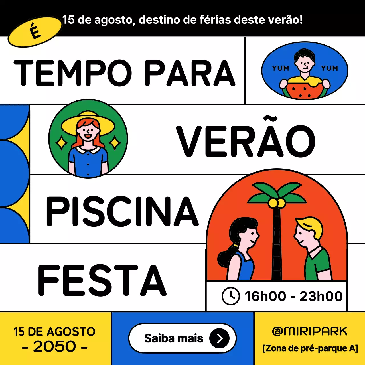 Anúncio de festa de verão na piscina com um toque de preto e branco