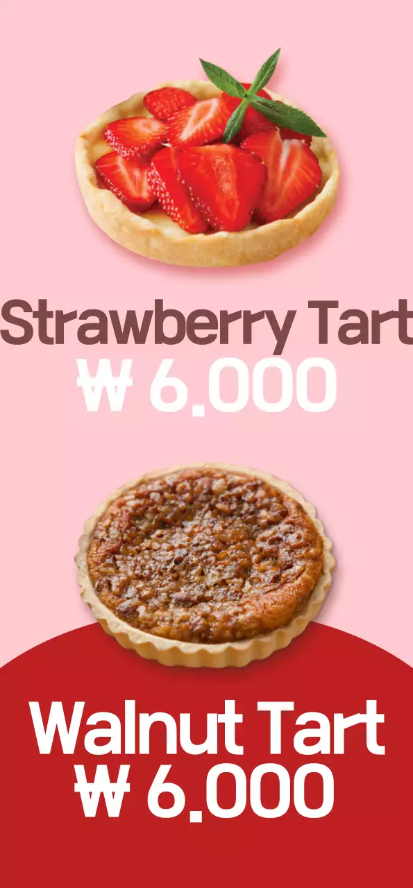 A banner introducing a menu of sweet dessert tarts with a pink background