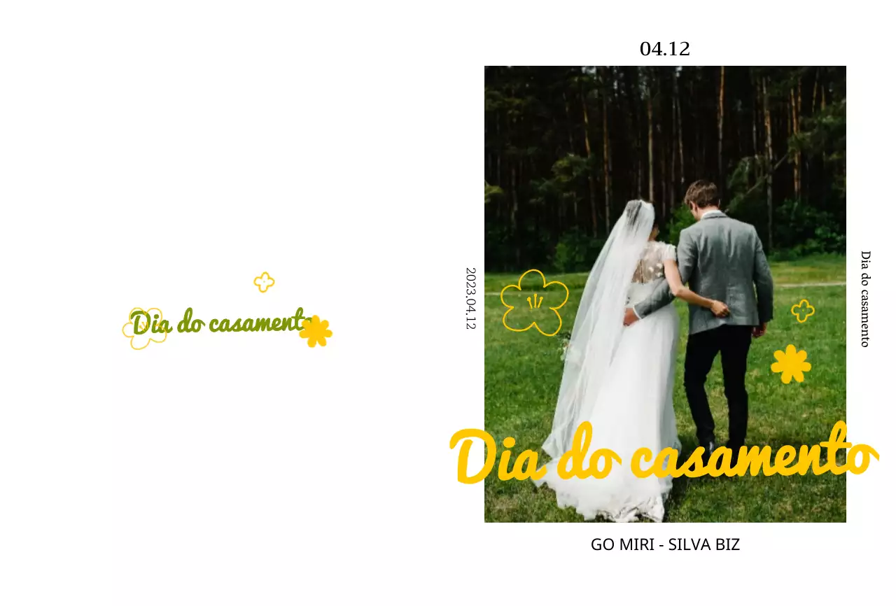 Convite de casamento com conceito de ilustração floral primaveril em amarelo e chartreuse