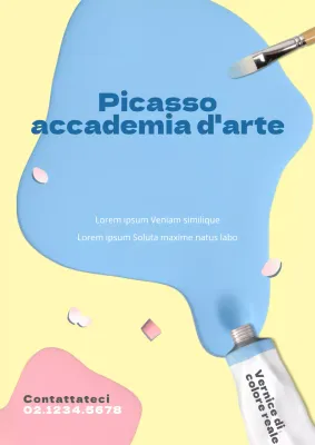 Simpatico volantino della scuola d'arte in giallo e azzurro