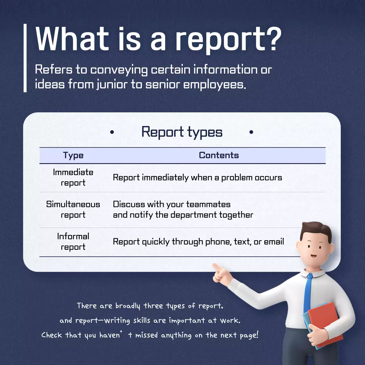 A clean blue and gray work reporting manual