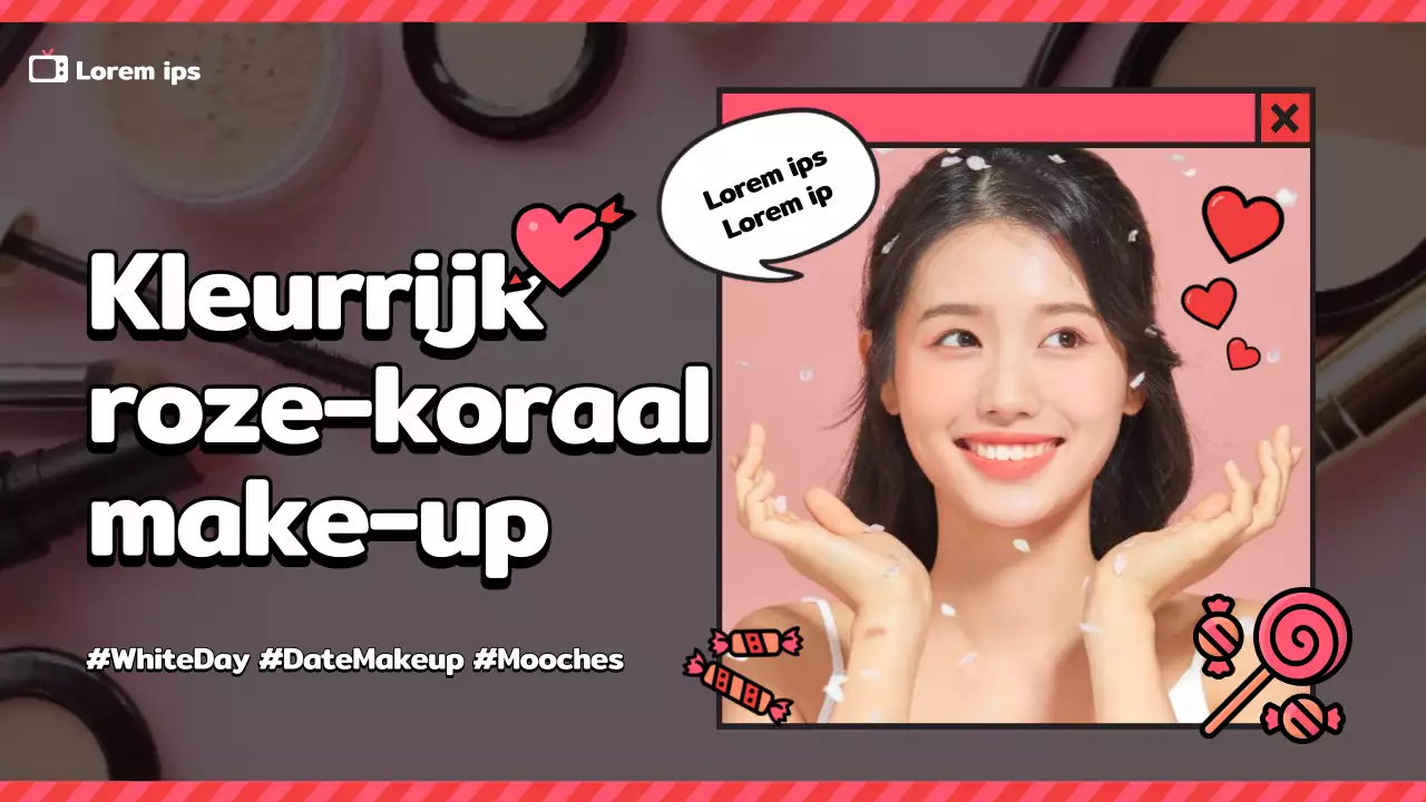 Roze en koraal lijn illustratie thema witte dag make-up YouTube thumbnail