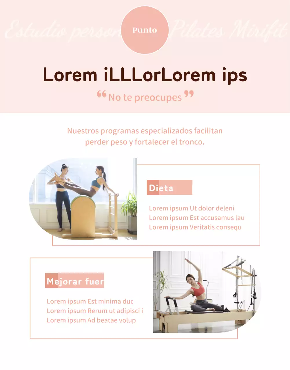Tema promocional monótono de Pilates con ilustraciones limpias y formas redondeadas