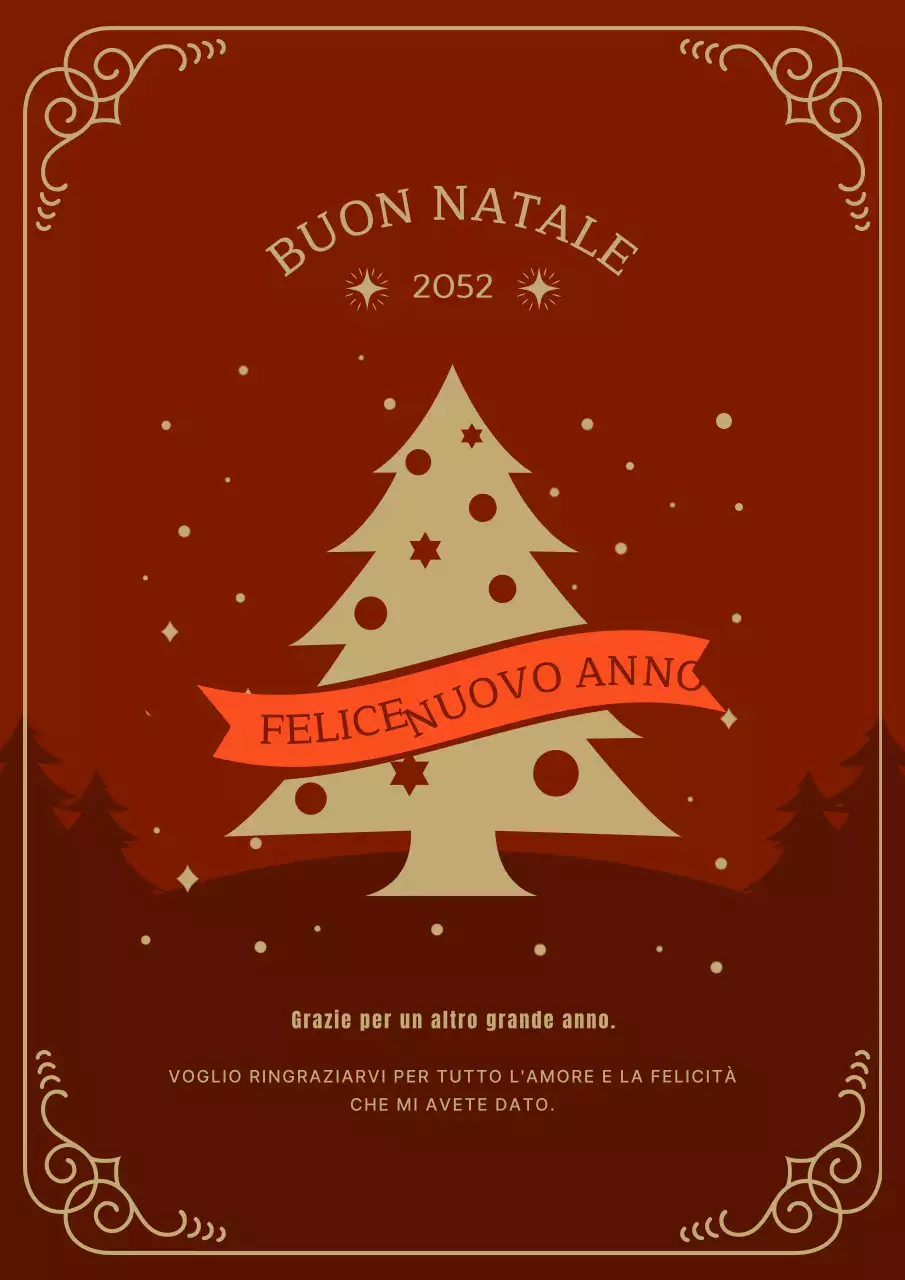 Biglietto di auguri di Natale in rosso e oro