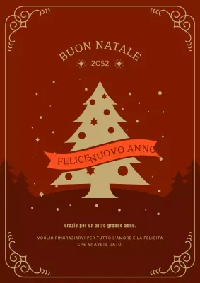 Biglietto di auguri di Natale in rosso e oro