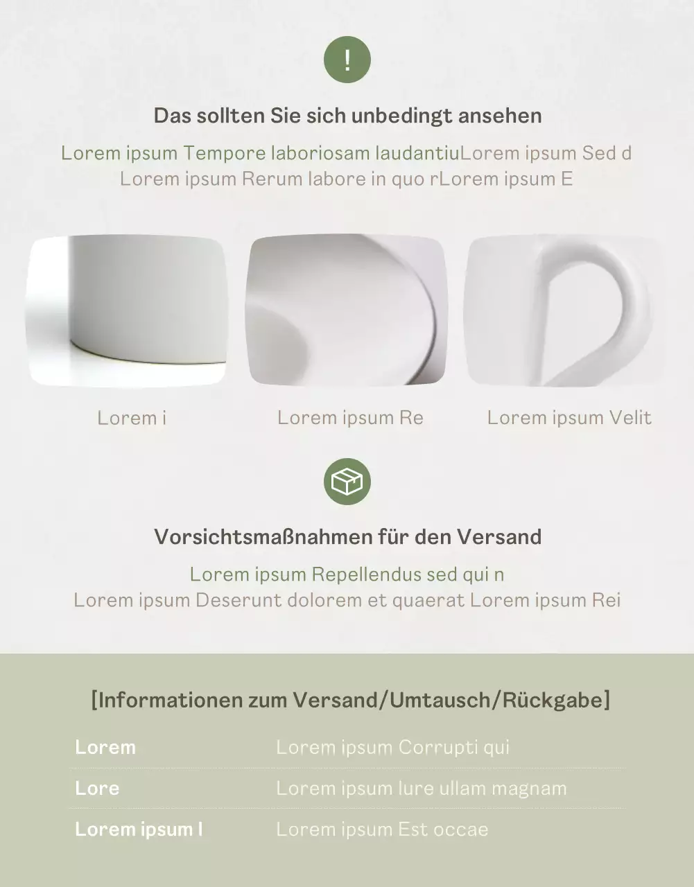 Einführung eines einfachen Porzellansets in Beige und Grün