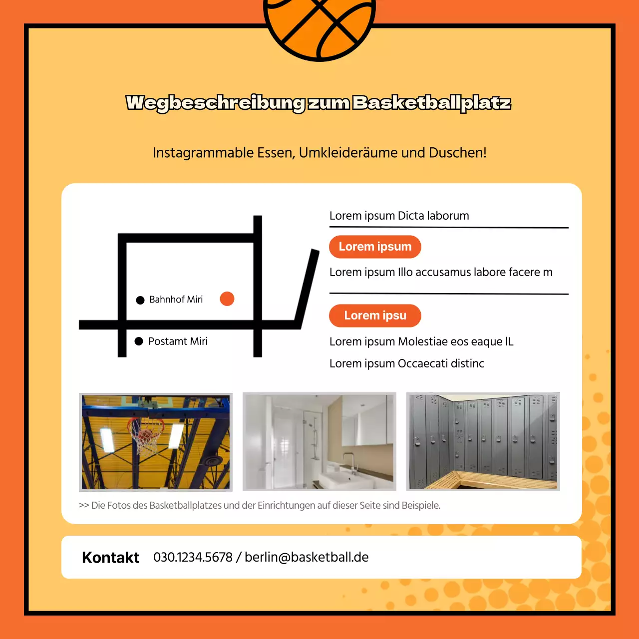 Rekrutierung für einen lustigen, kitschigen, orangefarbenen, cartoonartigen Basketballverein