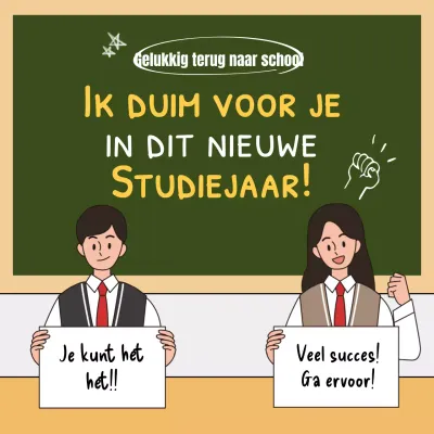 Nieuw semester student cheer zin in groene klaslokaal schoolbord schrijven concept