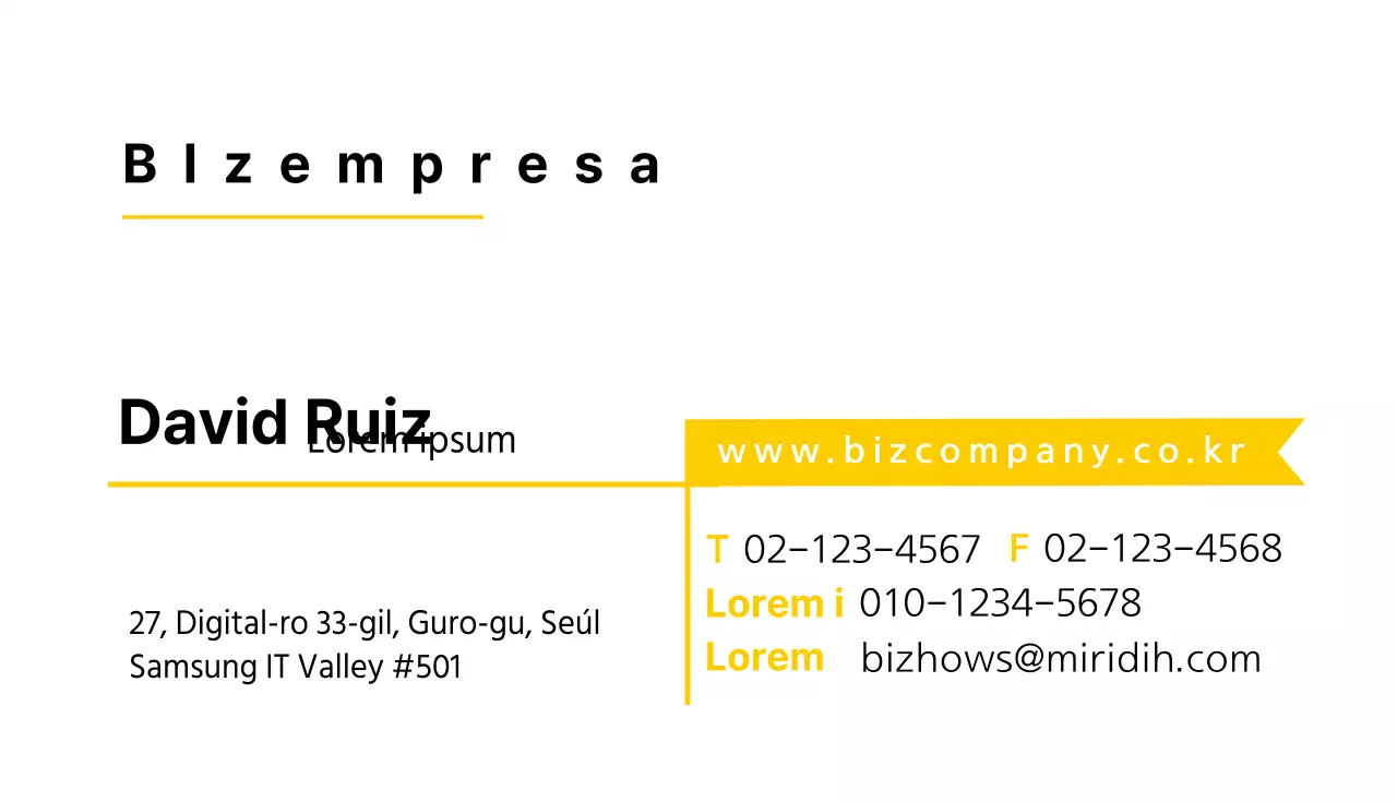 Tarjeta de visita de empresa amarilla