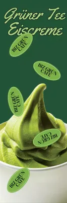 Werbung für ein grünes, kühles Grüntee-Eiscafé-Menü