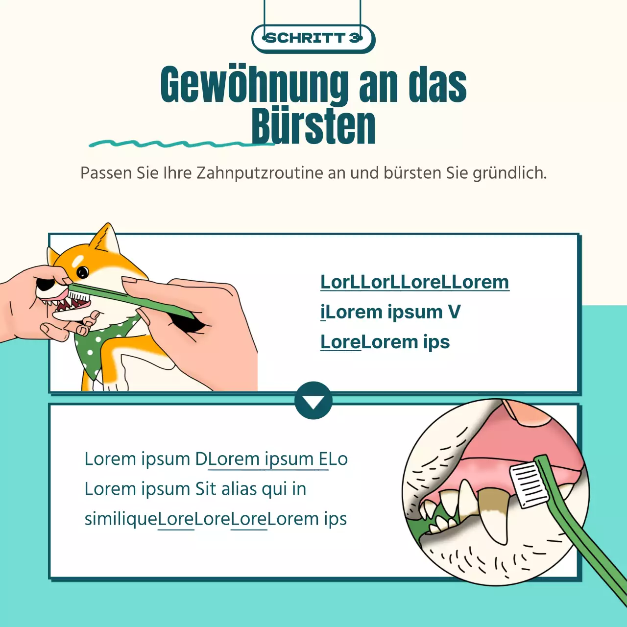 Illustrierte Hundebürste in mint und gelb