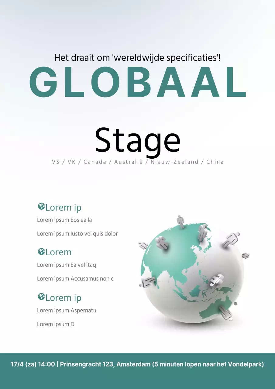 Eenvoudige overzeese seminarpromotie met turquoise wereldbolillustratie