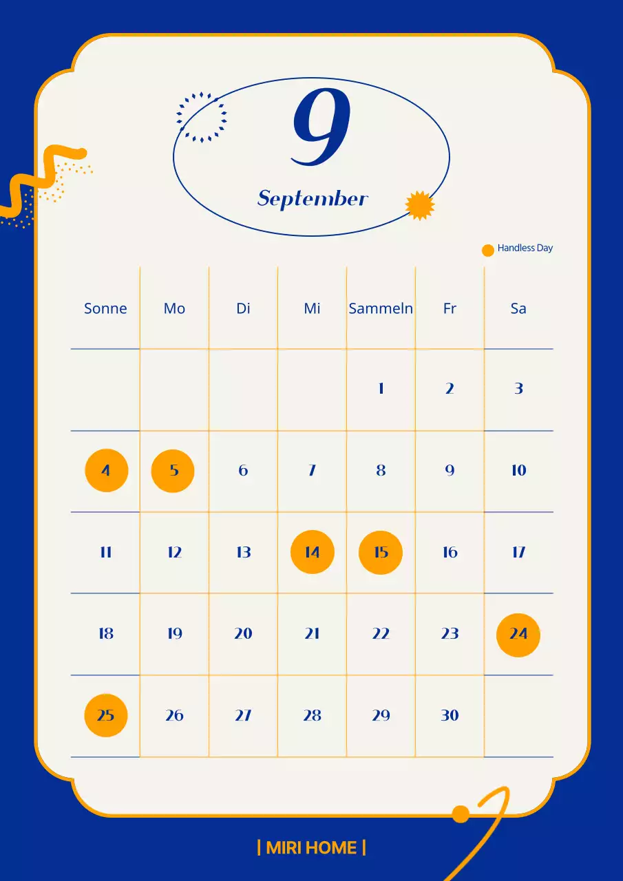 Zweifarbiger marineblauer und orangefarbener Isha-Kalender (handfreier Tag)