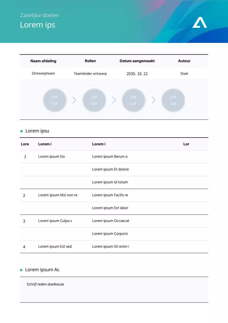 Lichtblauw, werkdoelen in tabelvorm