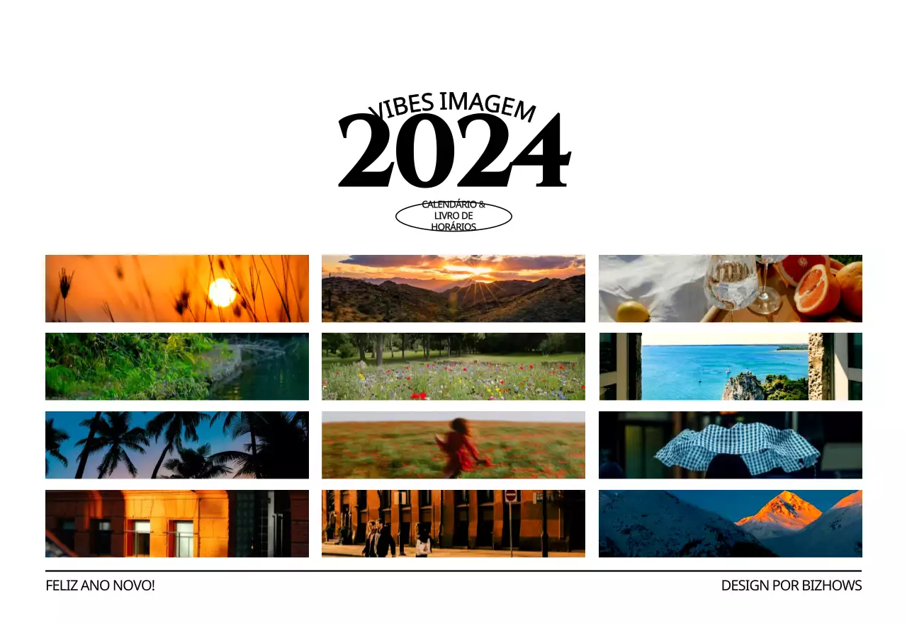 Calendário de parede de estilo simples com conceito de fotografia de viagem emocional a preto e branco
