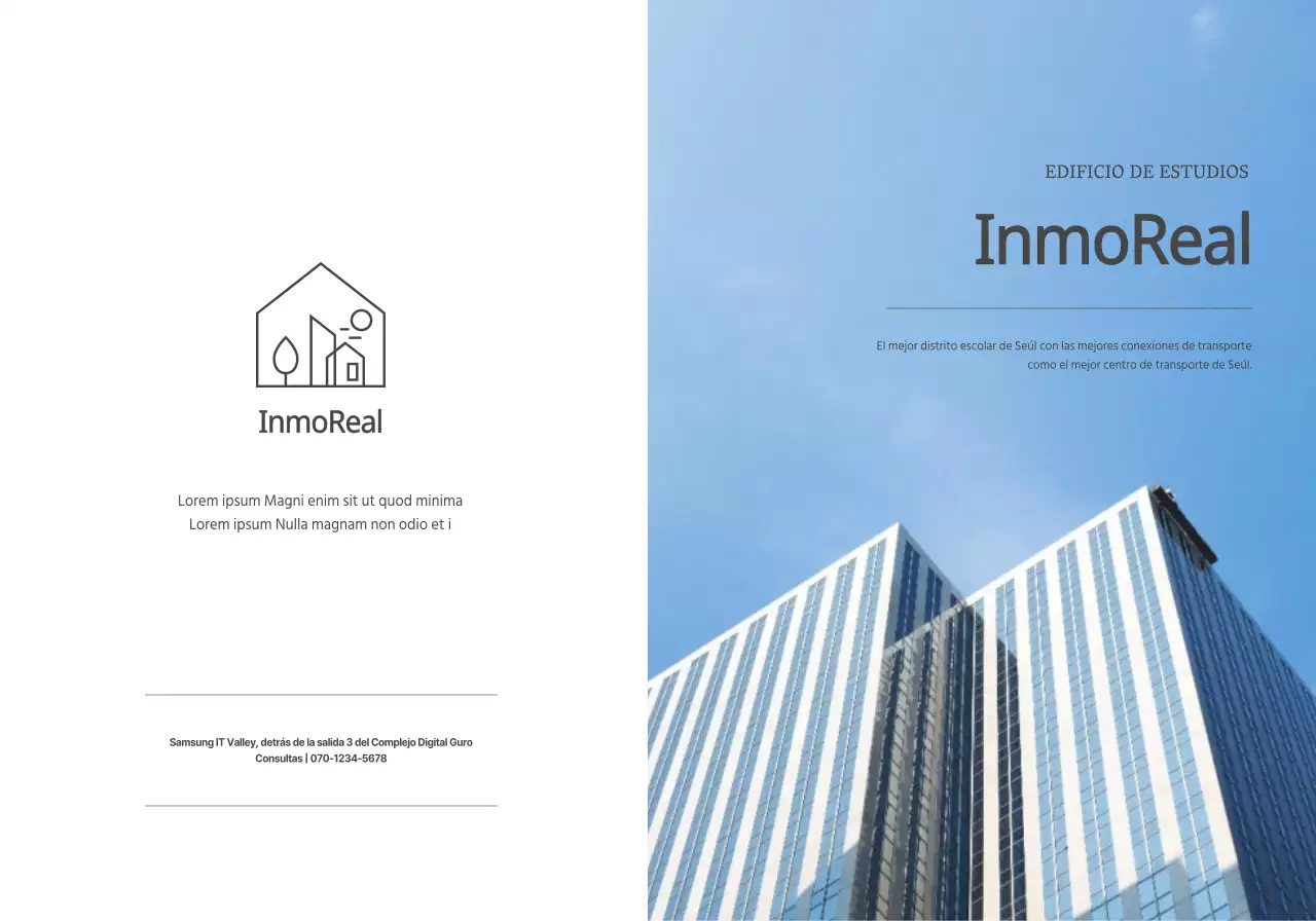 Un biz sencillo con texto e imágenes en gris oscuro para promocionar el sector inmobiliario.