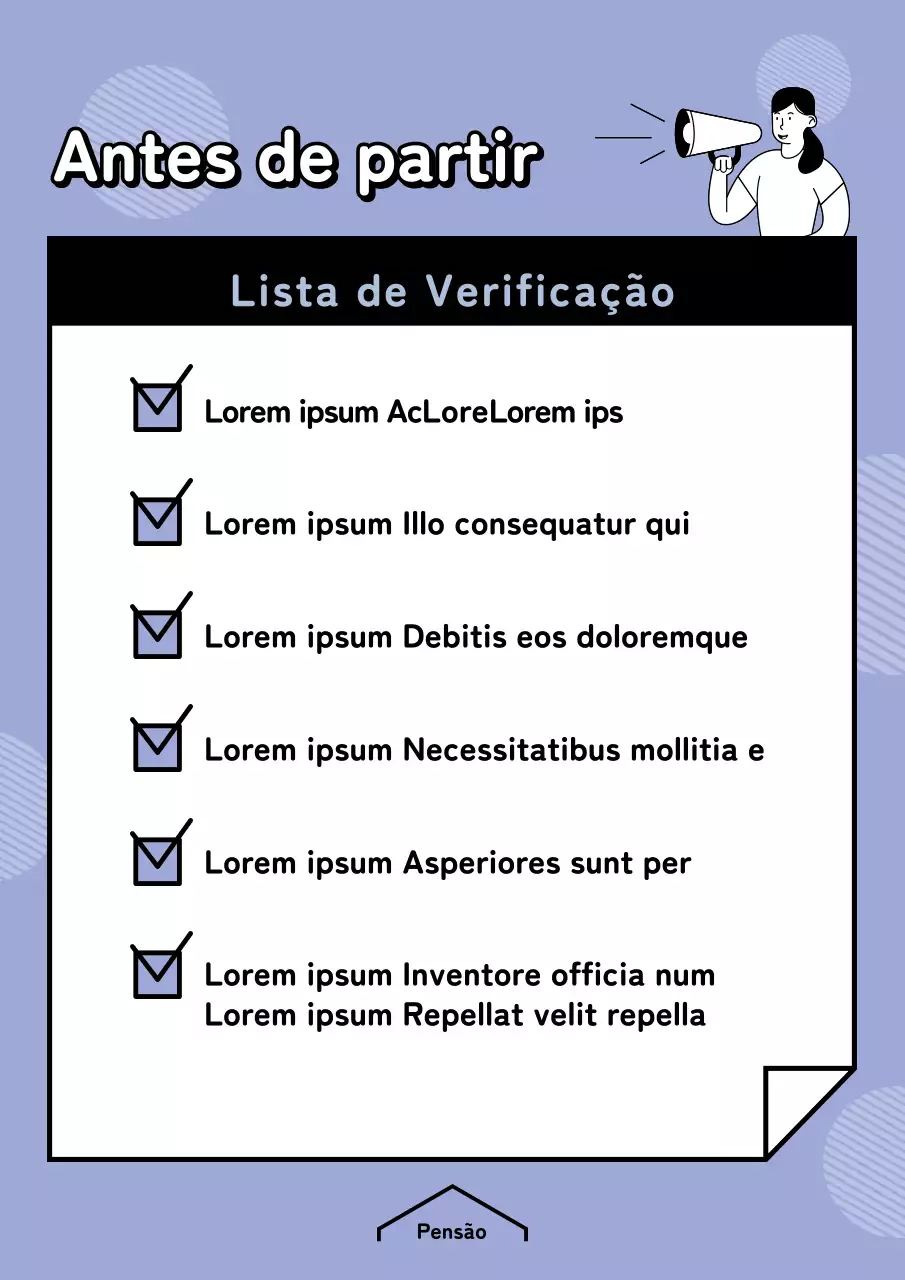 Lista de controlo pré-partida roxa e elegante