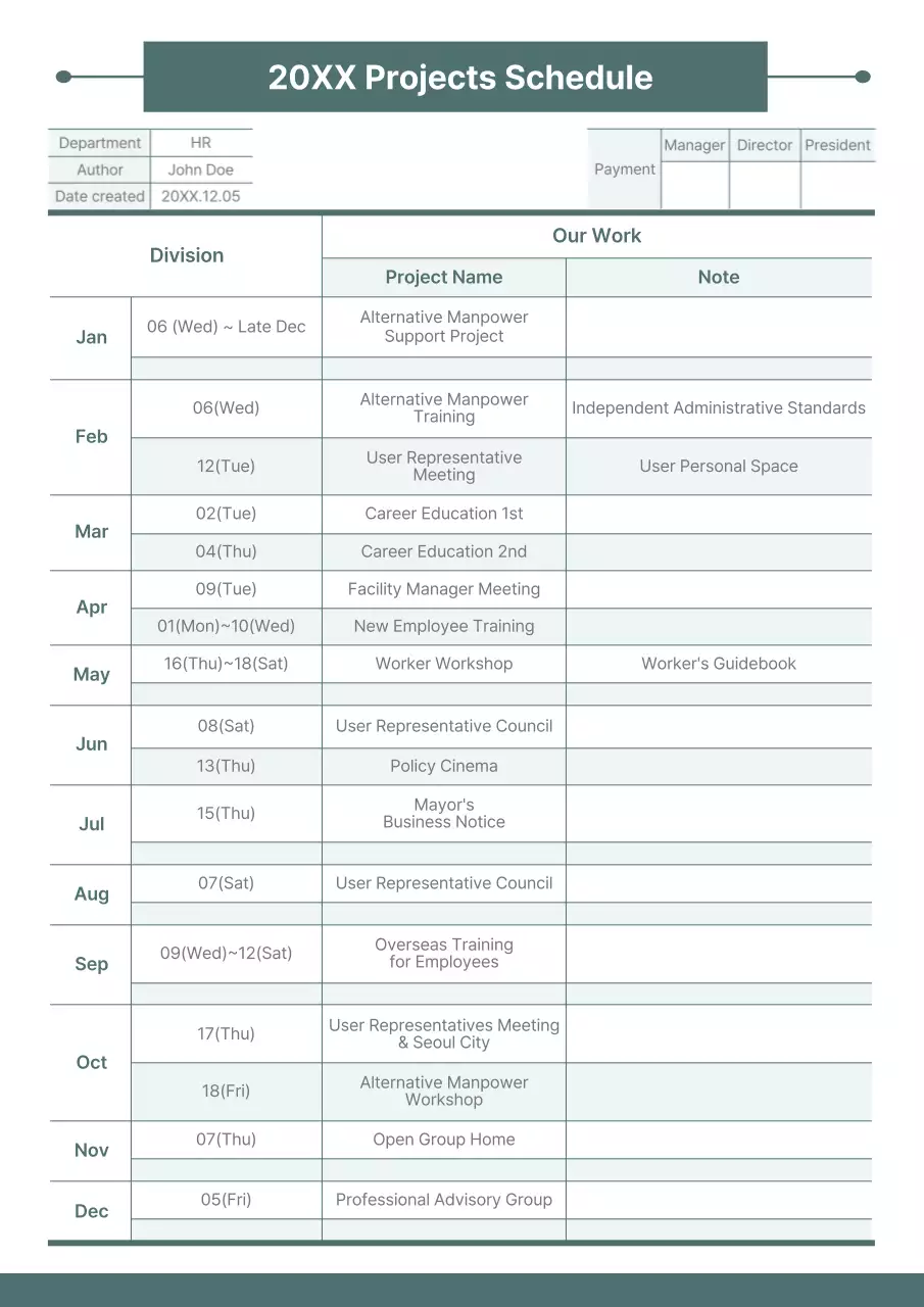 Green Professional Project Schedule