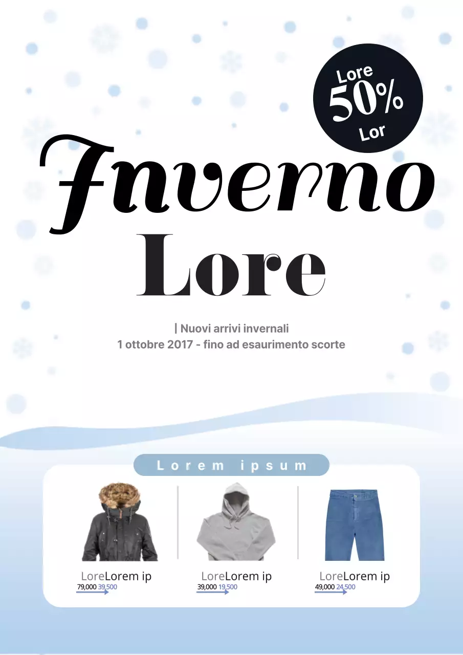 Volantino per la vendita di abiti semplici bianco-blu