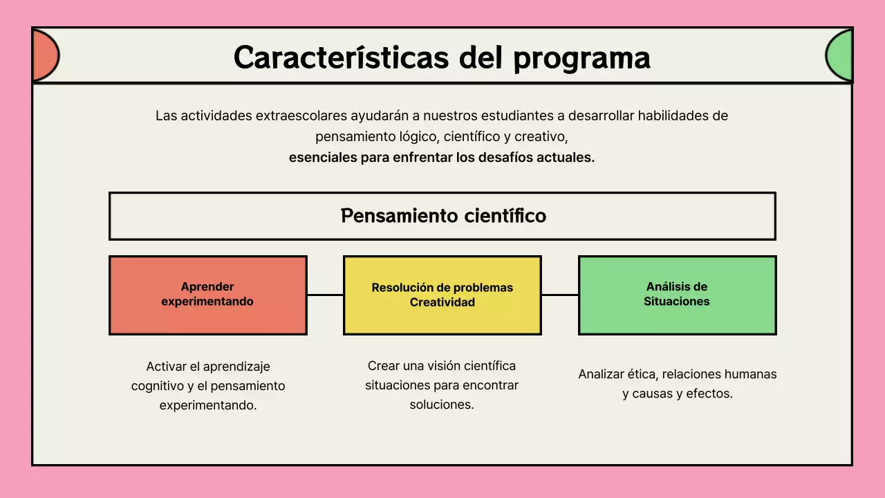 Cartera de propuestas de programas extraescolares de color rosa
