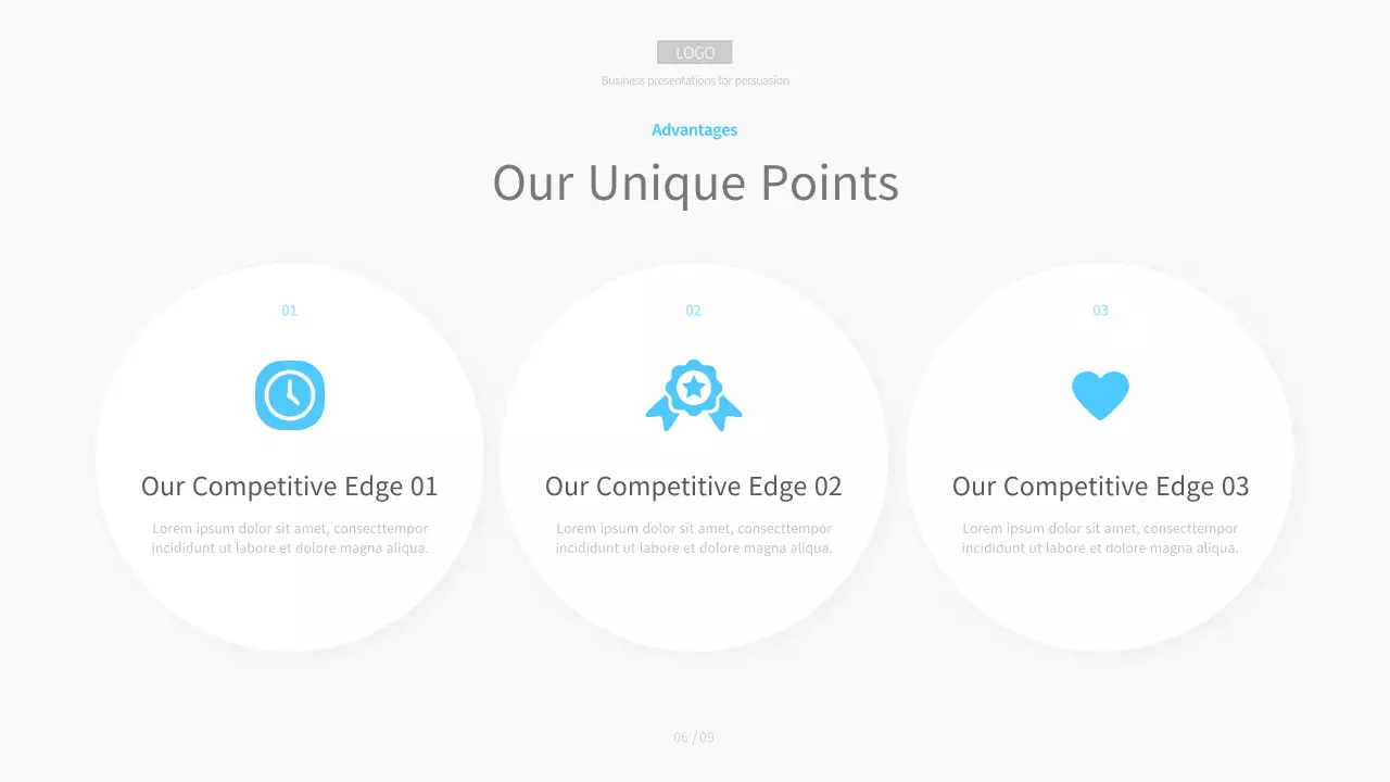 흰색과 하늘색의 미니멀한 비즈니스용 회사소개서