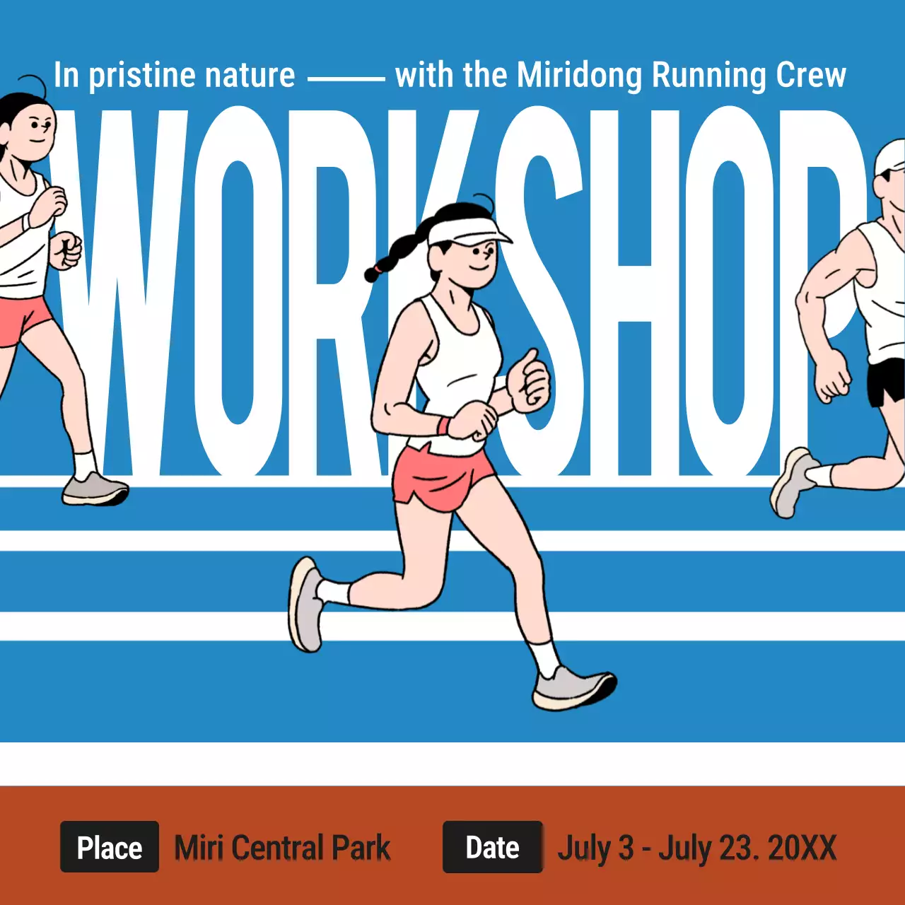 Blue Retro Running Event Announcement Social Media Post