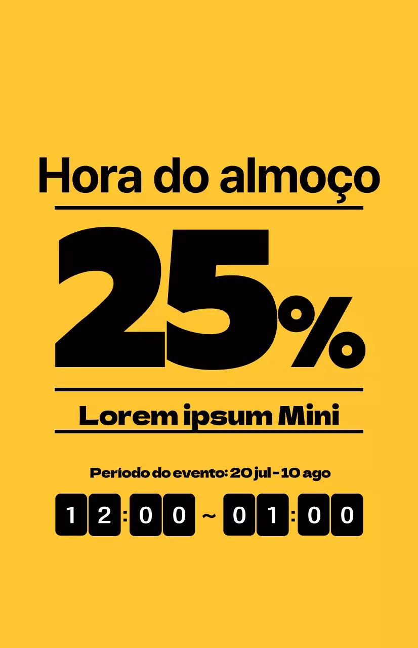 Promover ofertas de almoço com texto preto contrastante sobre um fundo amarelo