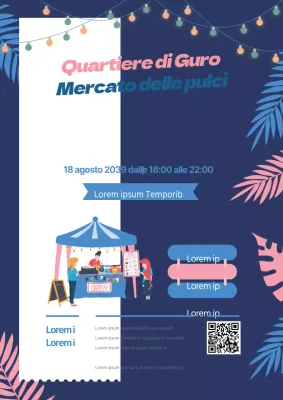 Promuovere un mercatino delle pulci in blu navy e rosa con illustrazioni di foglie botaniche