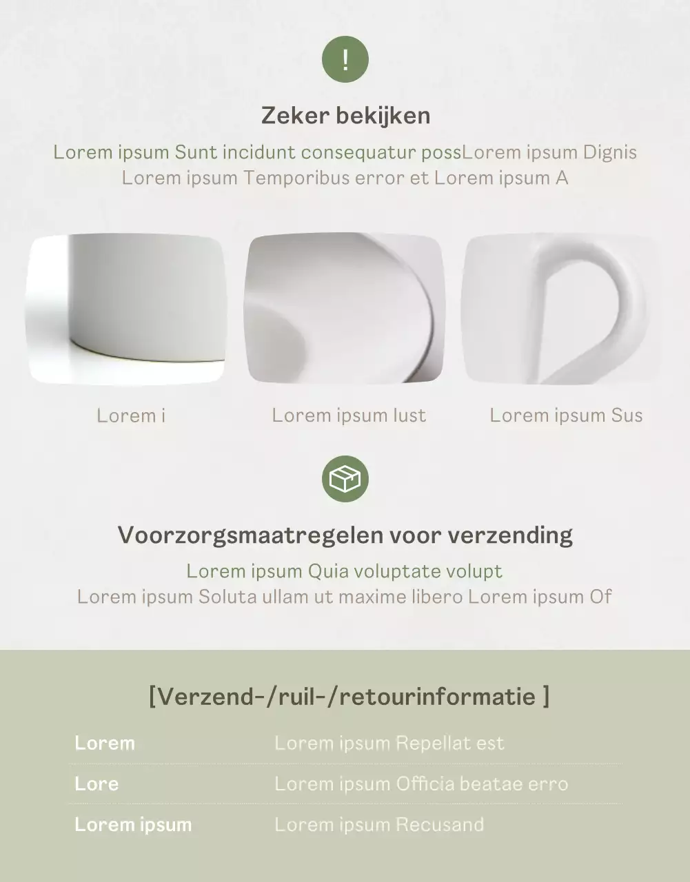 Een eenvoudige porseleinen set in beige en groen