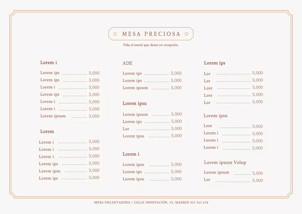 Menú de cafetería moderna