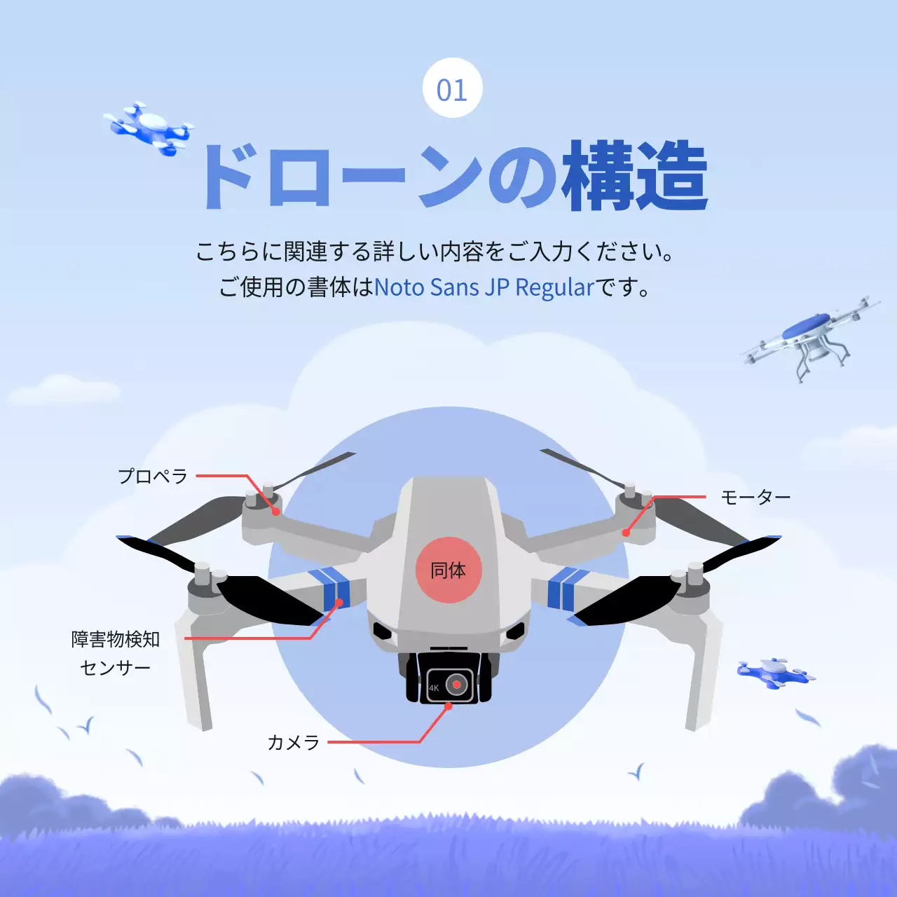 青 モダン ドローン プレゼンテーション Instagram カルーセル