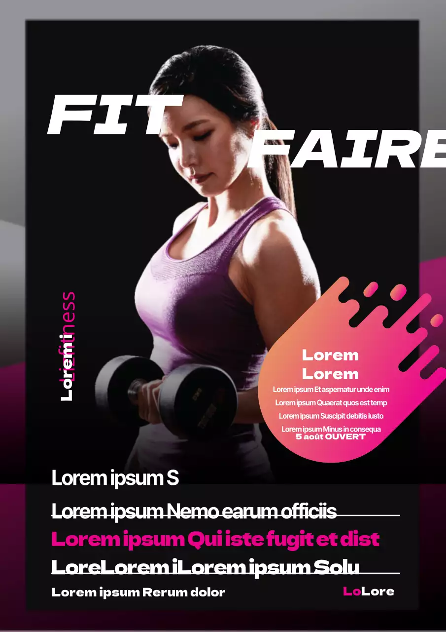 Flyer promotionnel pour un événement de remise en forme en noir et rose