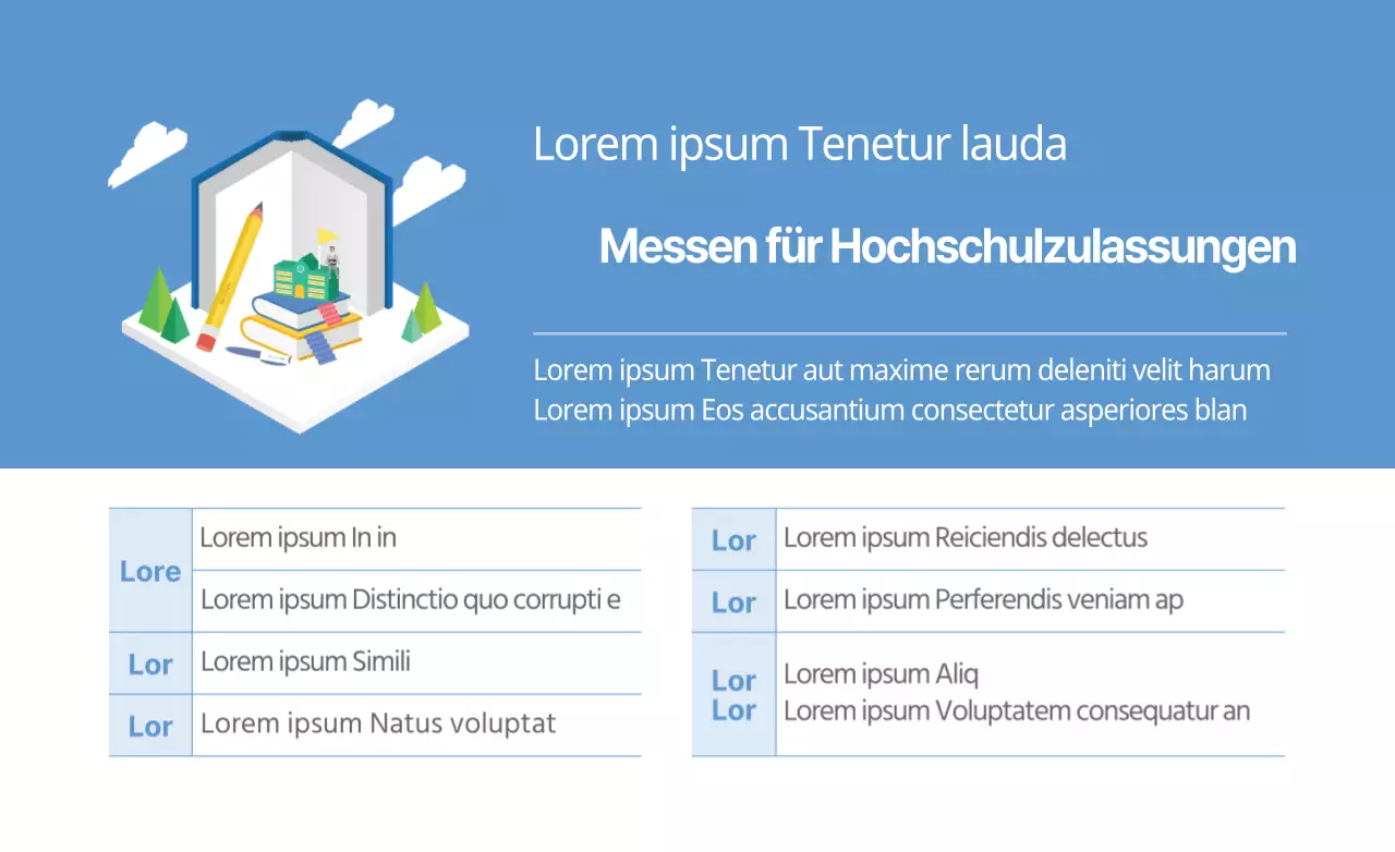 Ein einfacher, klarer Stil in Blau und Weiß für Ihre Präsentation bei der Hochschulzulassung