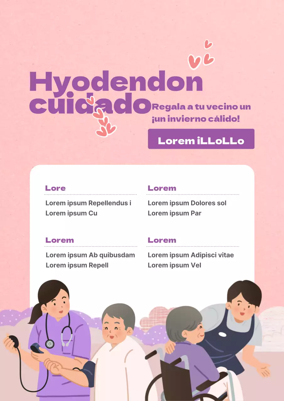 Tema de cuidado de ancianos rosa malva con texturas cálidas y conceptos de ilustración suaves