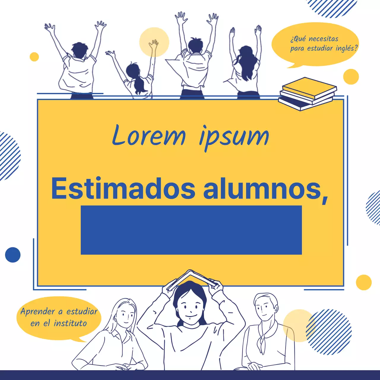Sencilla ilustración lineal en amarillo y azul para promover el aprendizaje del inglés