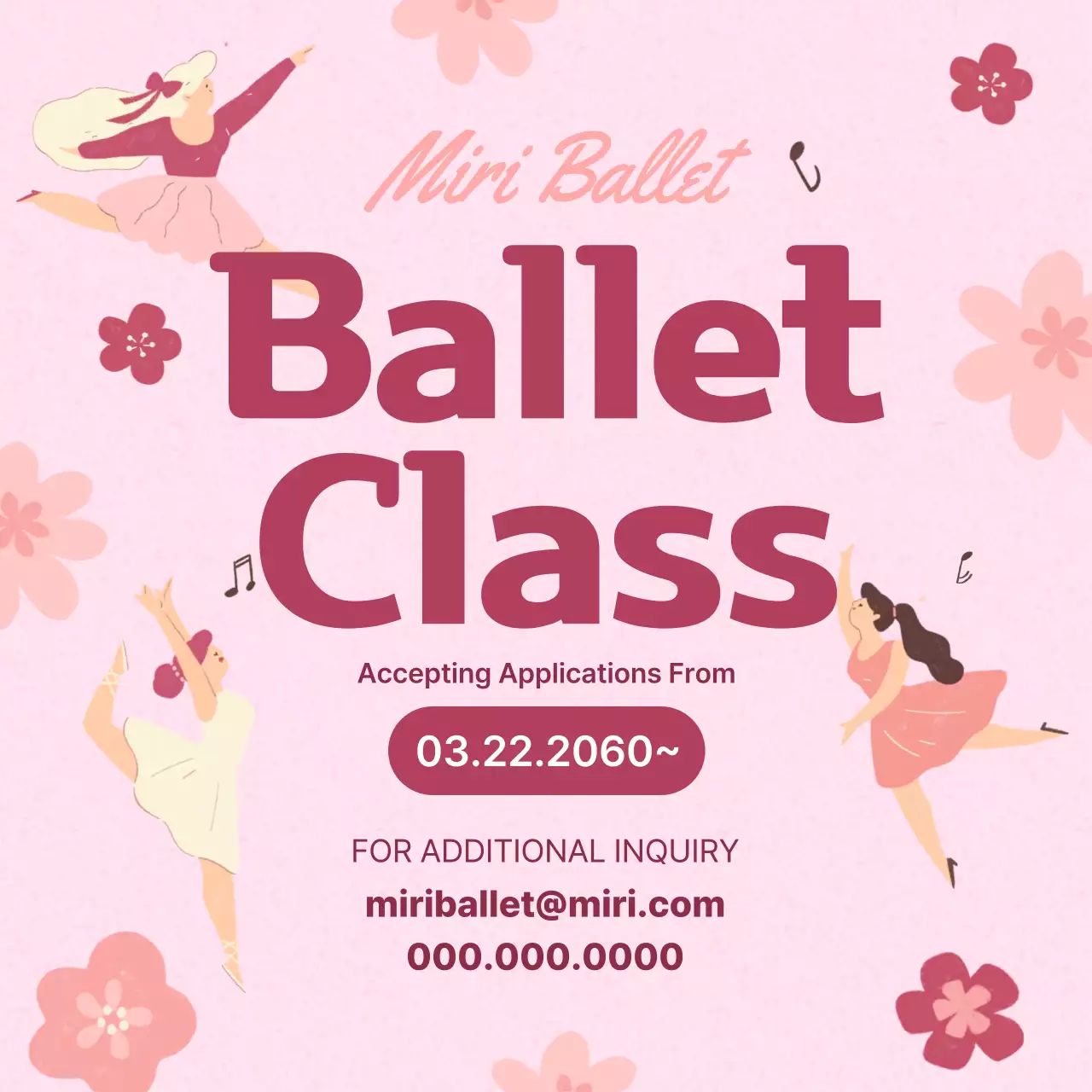 New promotion for ballet class with a pink, soft illustration theme