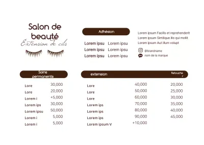 Basic Style Eyelash Extension Menu Board