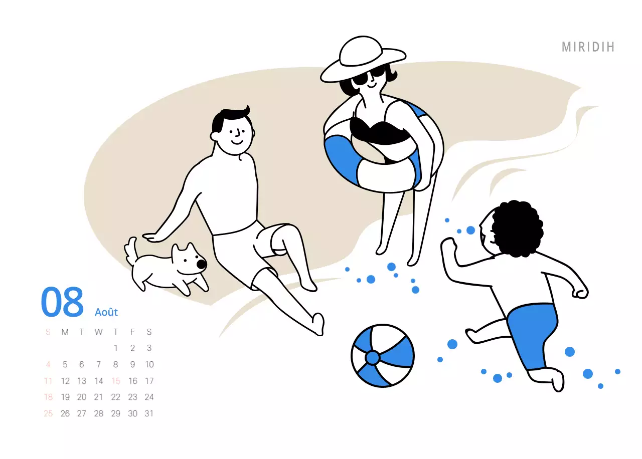 Calendrier illustré multicolore