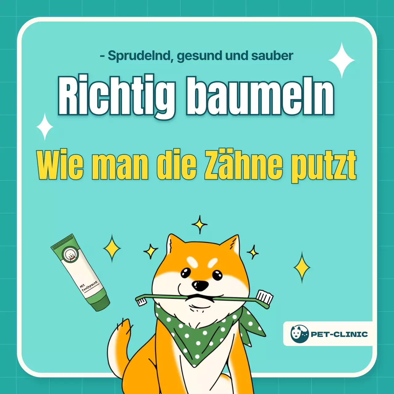 Illustrierte Hundebürste in mint und gelb