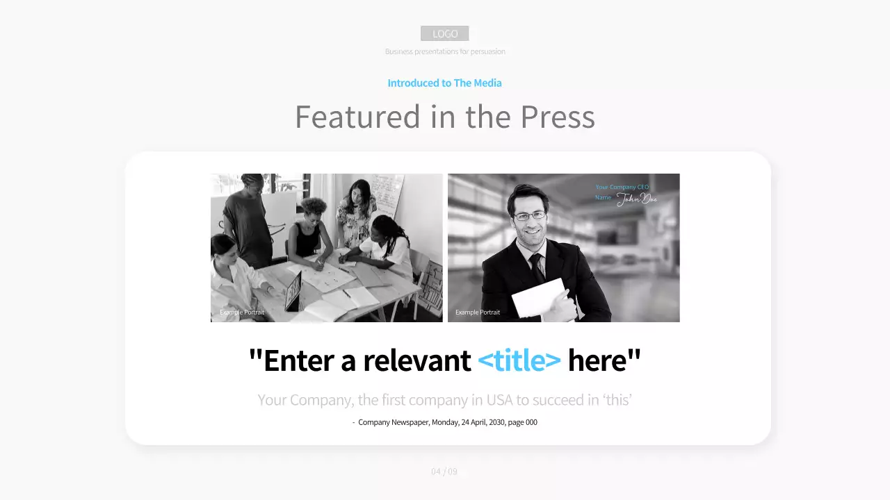 흰색과 하늘색의 미니멀한 비즈니스용 회사소개서