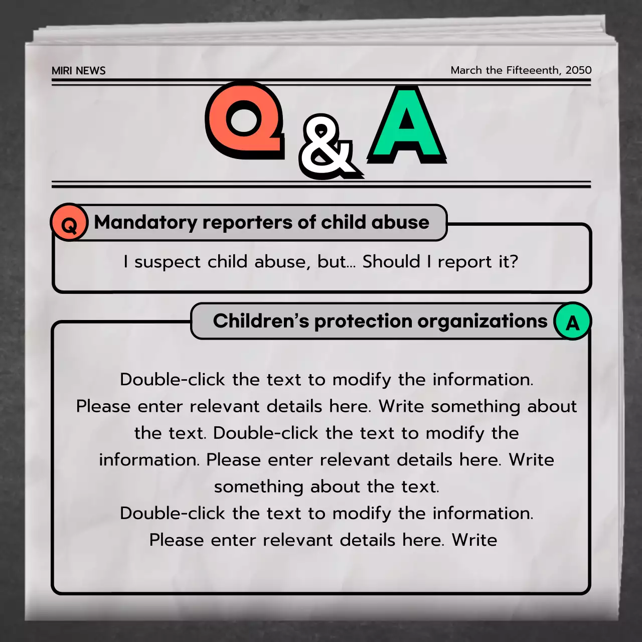 Types of Child Abuse & Prevention in Green Gray Orange Newspaper News Concept