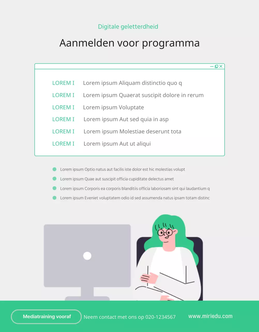 Green clean geïllustreerd programma voor digitale geletterdheid detailpagina