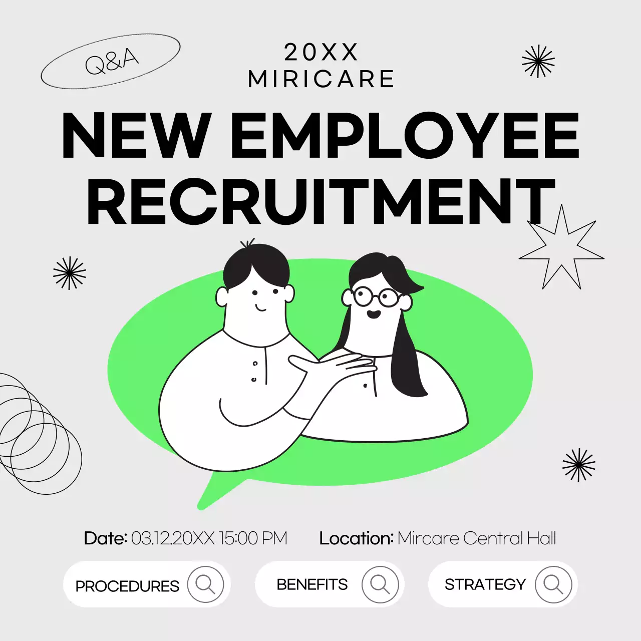 Promote job fairs with gray and green talking people