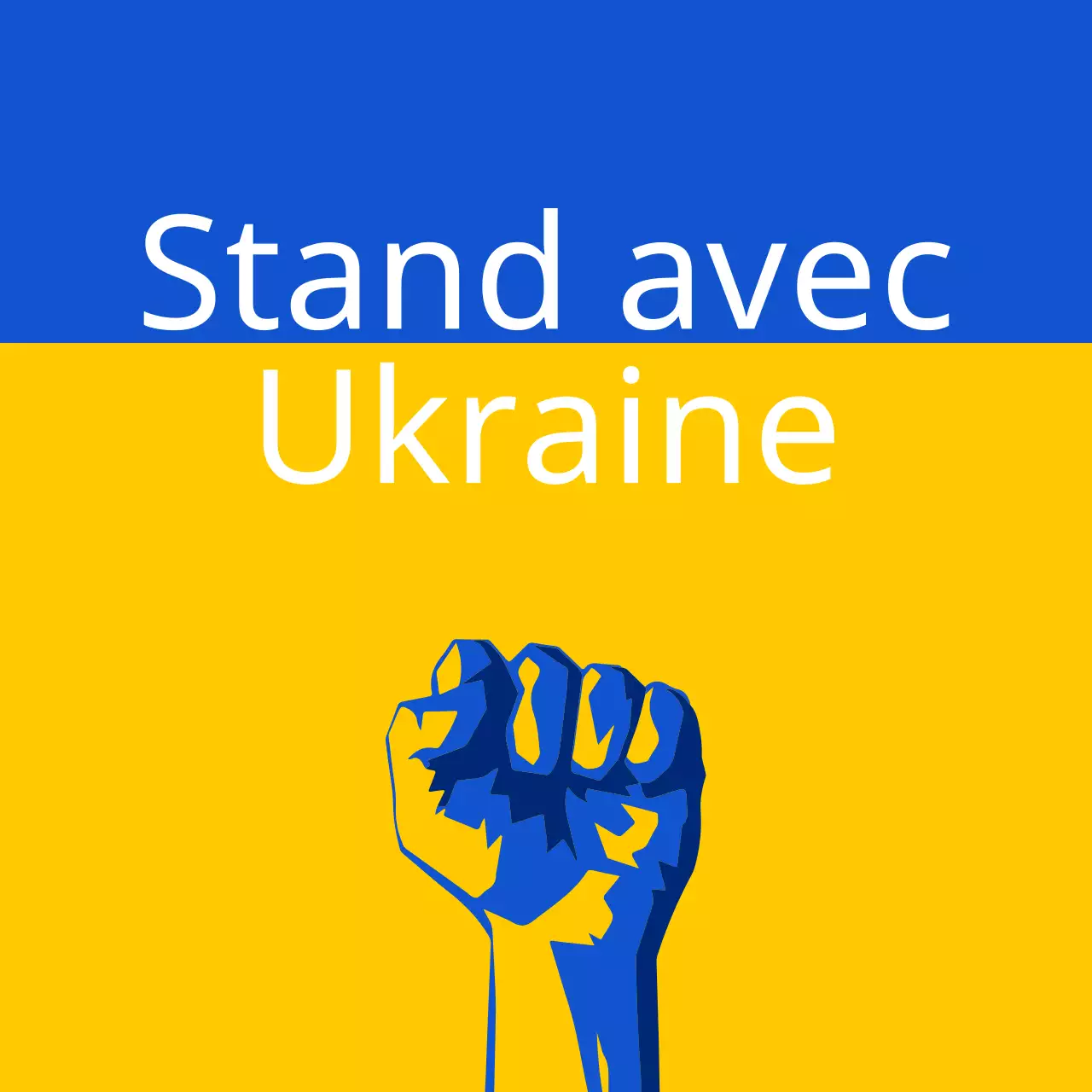Slogan contre la guerre en Ukraine en bleu et jaune