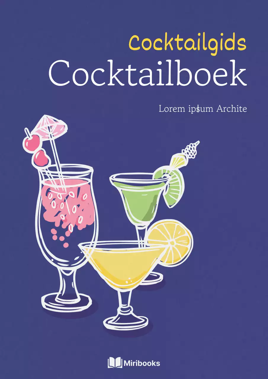 Handgetekend cocktailboek met marineblauwe achtergrond